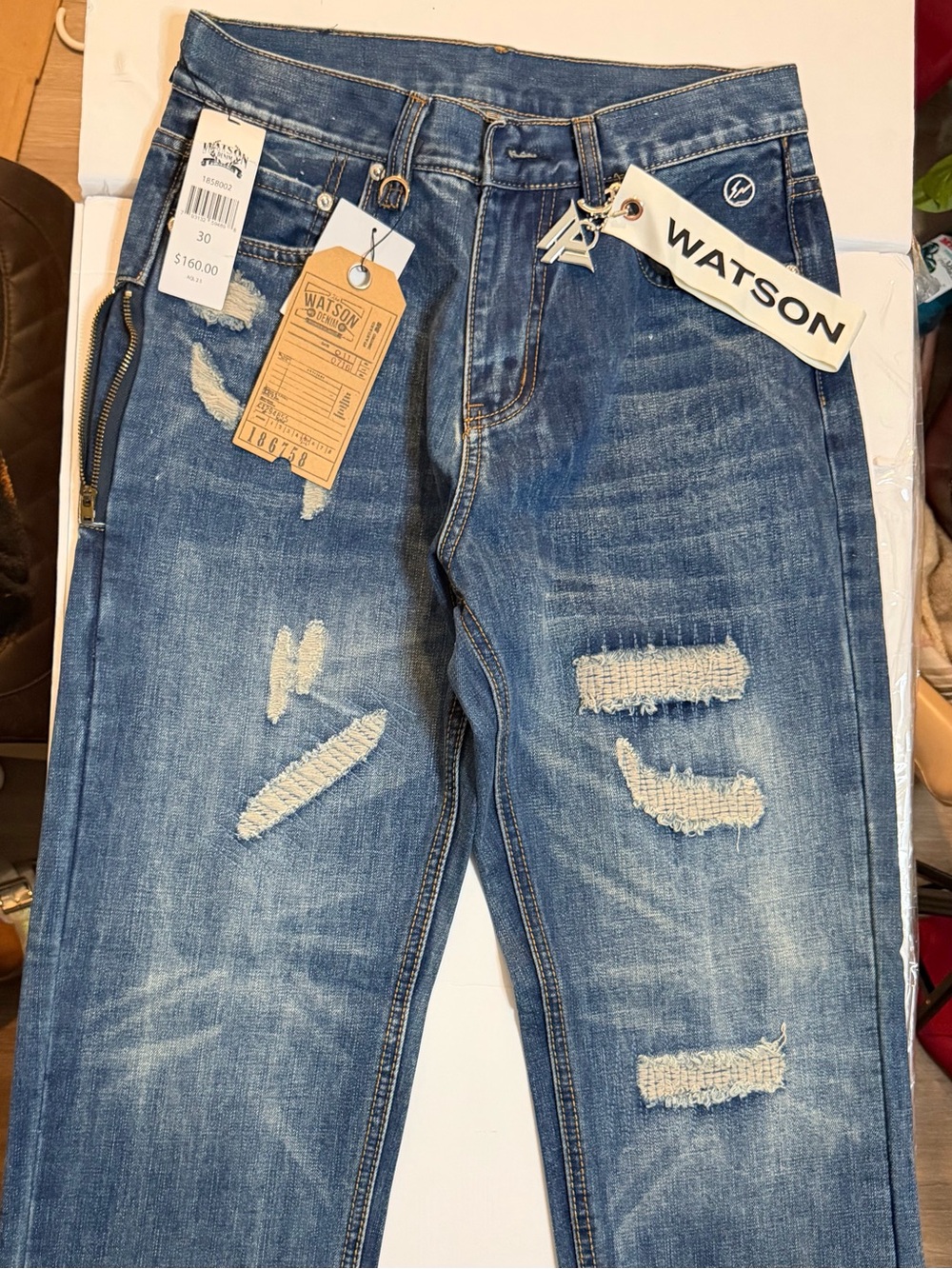 Watson Denim Distressed Jeans Men’s Size 30x30 Blue Skinny Moto Biker NWT